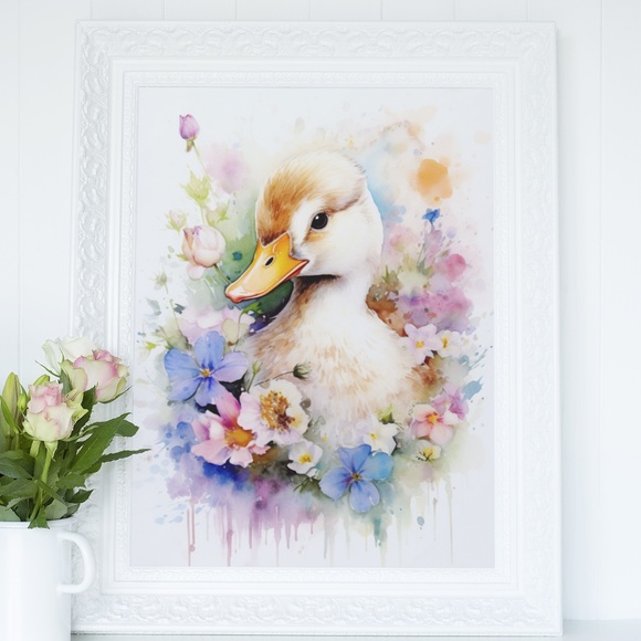 Wall Art Watercolor Floral Duck Illustration Print Poster Card Unframed - Picture 3 of 9